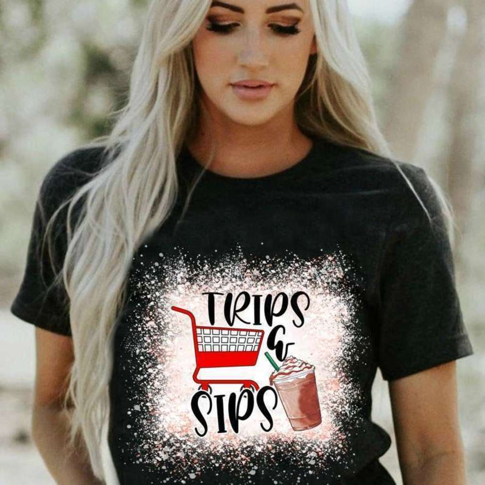 Trips And Coffee Sips Cozy Lifestyle Aesthetic Quote Graphic T-Shirt